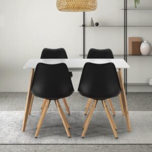 wohnli-moebel-suche-M24062416-1 Packung mit Esstisch 120x80 cm und 4 Stühlen Schwarz 120x74x80cm Spanplatte Schwarz HOMN Möbel Esszimmermöbel Esstische