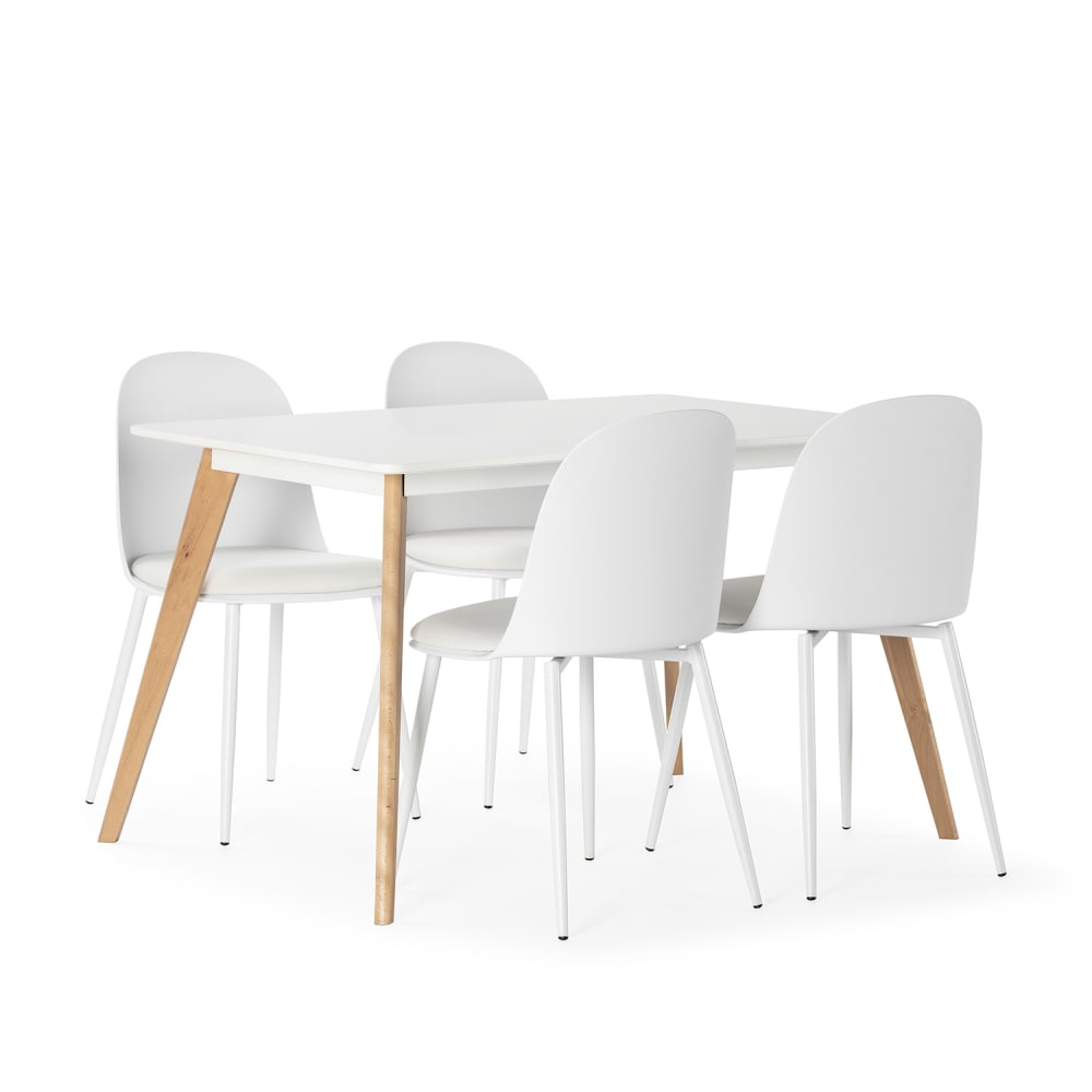 wohnli-moebel-suche-M24062417 Wohnli Möbelsuche - Packung mit Esstisch 120x80 cm und 4 Stühlen Weiß