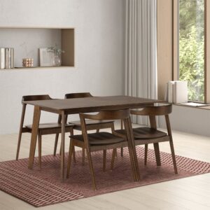 wohnli-moebel-suche-M24062418-1 Packung mit Esstisch 140x80 cm und 4 Stühlen Walnussfarbe 140x75x80cm Holz Braun HOMN Möbel Esszimmermöbel Esstische
