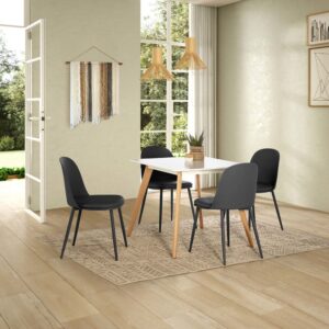 wohnli-moebel-suche-M24062422-1 Packung mit Esstisch 80x80 cm und 4 Stühlen Schwarz 80x74x80cm Spanplatte Schwarz HOMN Möbel Esszimmermöbel Tisch- und Stuhlset für den Außenbereich