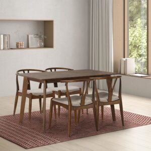 wohnli-moebel-suche-M24062424-1 Packung mit Esstisch 140x80 cm und 4 Stühlen Walnussfarbe 140x75x80cm Holz Braun HOMN Möbel Esszimmermöbel Esstische
