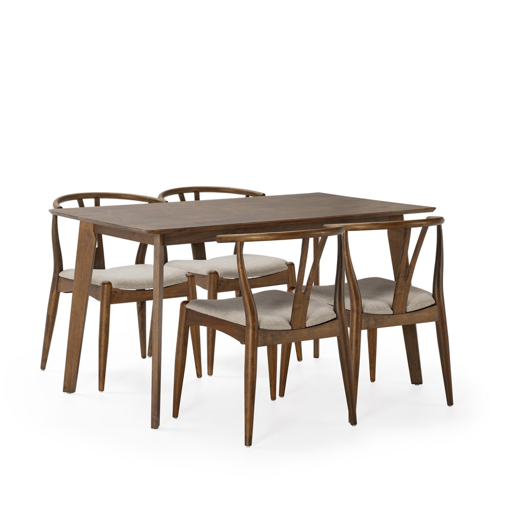 wohnli-moebel-suche-M24062424 Wohnli Möbelsuche - Packung mit Esstisch 140x80 cm und 4 Stühlen Walnussfarbe
