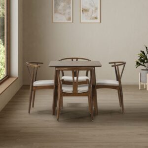 wohnli-moebel-suche-M24062426-1 Packung mit Esstisch 80x80 cm und 4 Stühlen Walnussfarbe 80x75x80cm Holz Braun HOMN Möbel Esszimmermöbel Esstische