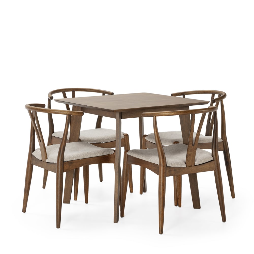 wohnli-moebel-suche-M24062426 Wohnli Möbelsuche - Packung mit Esstisch 80x80 cm und 4 Stühlen Walnussfarbe