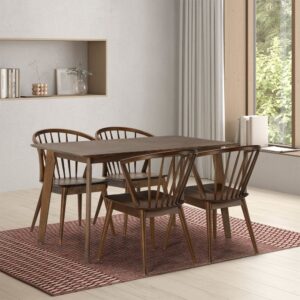 wohnli-moebel-suche-M24062432-1 Packung mit Esstisch 140x80 cm und 4 Stühlen Walnussfarbe 140x75x80cm Holz Braun HOMN Möbel Esszimmermöbel Esstische