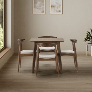 wohnli-moebel-suche-M24062437-1 Packung mit Esstisch 80x80 cm und 4 Stühlen Walnussfarbe 80x75x80cm Holz Braun HOMN Möbel Esszimmermöbel Esstische