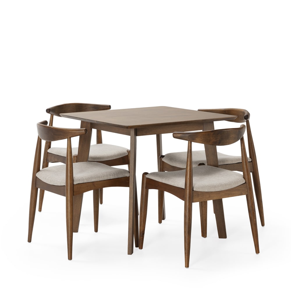wohnli-moebel-suche-M24062437 Wohnli Möbelsuche - Packung mit Esstisch 80x80 cm und 4 Stühlen Walnussfarbe