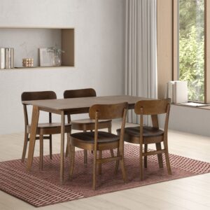 wohnli-moebel-suche-M24062438-1 Packung mit Esstisch 140x80 cm und 4 Stühlen Walnussfarbe 140x75x80cm Holz Braun HOMN Möbel Esszimmermöbel Esstische