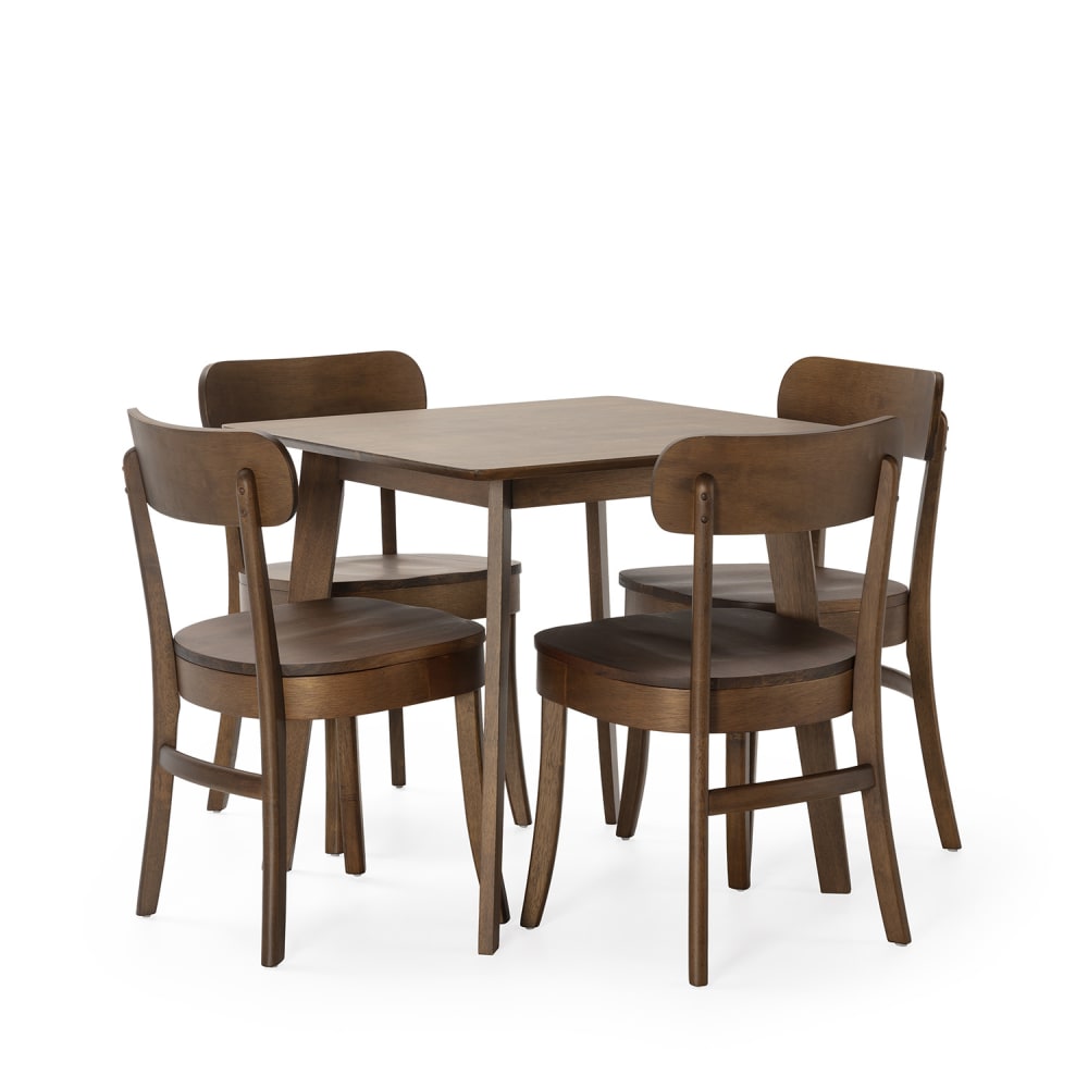 wohnli-moebel-suche-M24062440 Wohnli Möbelsuche - Packung mit Esstisch 80x80 cm und 4 Stühlen Walnussfarbe