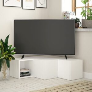 Eck-TV-Möbel mit 2 Schubladen und 1 Nische L90 cm - Weiß 90x32x92cm Spanplatte Weiß Calicosy Möbel Wohnzimmermöbel TV-Möbel