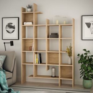 Regal mit 18 Fächern H188 cm - Dekor Eiche 122x188x26cm Spanplatte Braun Calicosy Möbel Wohnzimmermöbel Bücherregale