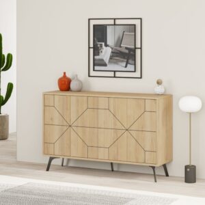 Sideboard mit 4 Türen B123 cm - Dekor Eiche 123x62x35cm Spanplatte Braun Calicosy Möbel Esszimmermöbel Sideboards, Highboards & niedrige Anrichten