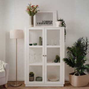 Vitrine 4 Regale L100 cm - Arles - Weiß 100x150x40cm Spanplatte Weiß Calicosy Möbel Esszimmermöbel Geschirrschränke