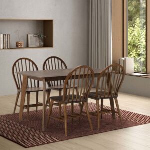 wohnli-moebel-suche-M24064384-1 Packung mit Esstisch 140x80 cm und 4 Stühlen Walnussfarbe 140x75x80cm Holz Braun HOMN Möbel Esszimmermöbel Esstische
