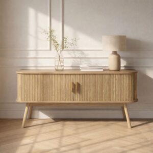 TV-Möbel 2 Schiebetüren L119 cm - 119x55x39cm Spanplatte Beige Calicosy Möbel Wohnzimmermöbel TV-Möbel