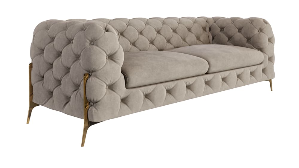 wohnli-moebel-suche-M24064706 Wohnli Möbelsuche - 3-Sitzer Chesterfield Sofa aus Samt mit goldenen Füßen