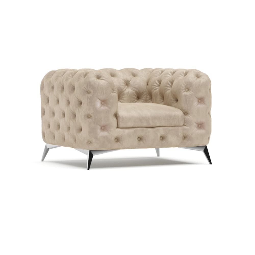 Wohnli Möbelsuche - Chesterfield Sessel aus Samt-Bezug mit silbernen Füßen