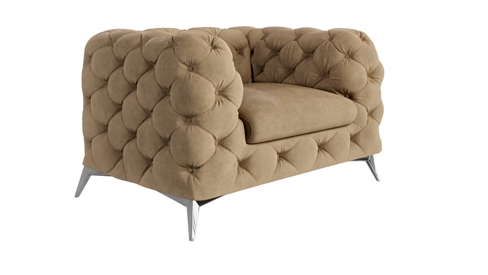 Wohnli Möbelsuche - Chesterfield Sessel aus Samt mit silbernen Metall-Füßen