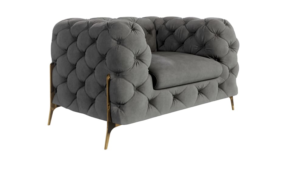 wohnli-moebel-suche-M24064810 Wohnli Möbelsuche - Chesterfield Sessel aus Samt mit goldenen Metall-Füßen