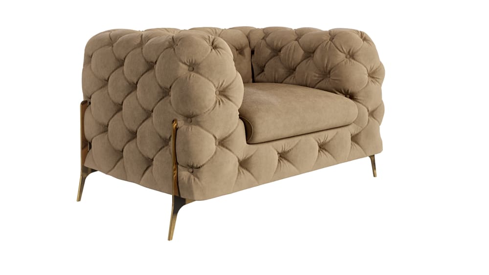 wohnli-moebel-suche-M24064811 Wohnli Möbelsuche - Chesterfield Sessel aus Samt mit goldenen Metall-Füßen
