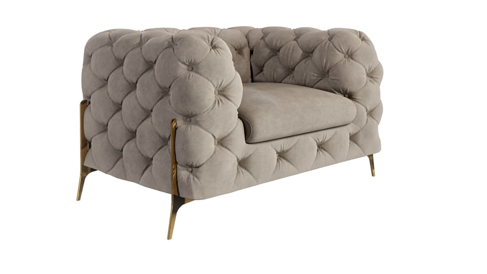 wohnli-moebel-suche-M24064814 Wohnli Möbelsuche - Chesterfield Sessel aus Samt mit goldenen Metall-Füßen