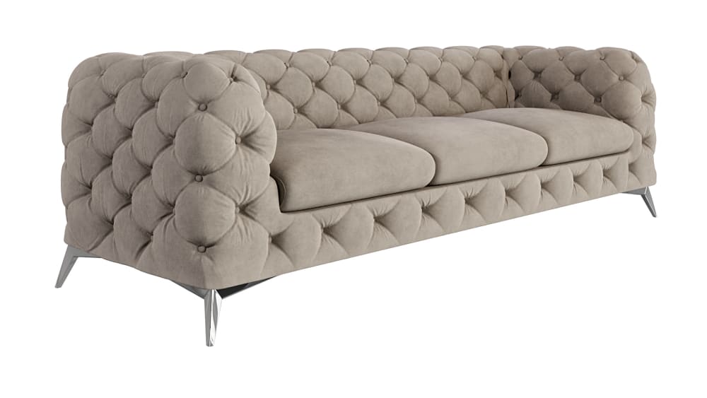 Wohnli Möbelsuche - 3-Sitzer Chesterfield Sofa aus Samt mit silbernen Füßen