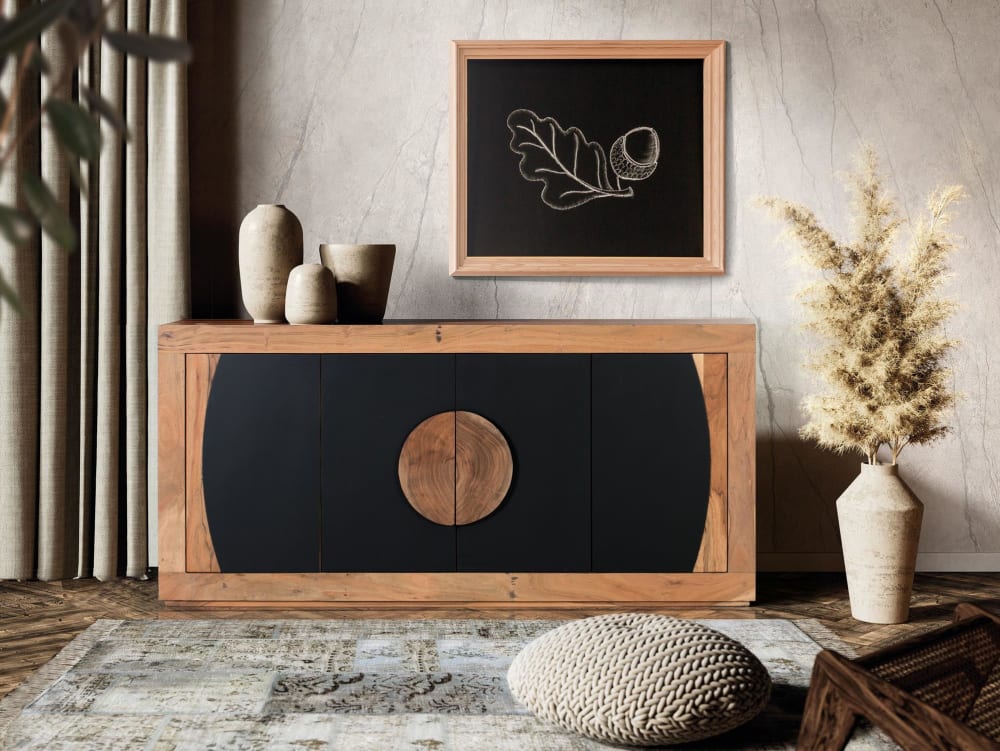 Sideboard mit 4 Türen aus Akazienholz 160x76x40cm Holz Braun GINER Y COLOMER Möbel Esszimmermöbel Sideboards, Highboards & niedrige Anrichten