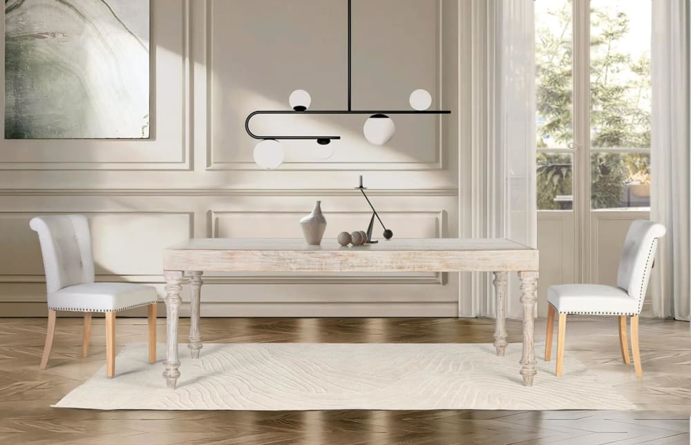 Rechteckiger handgeschnitzter Esstisch aus Mangoholz 220 cm 200x77x100cm Holz Weiß GINER Y COLOMER Möbel Esszimmermöbel Esstische