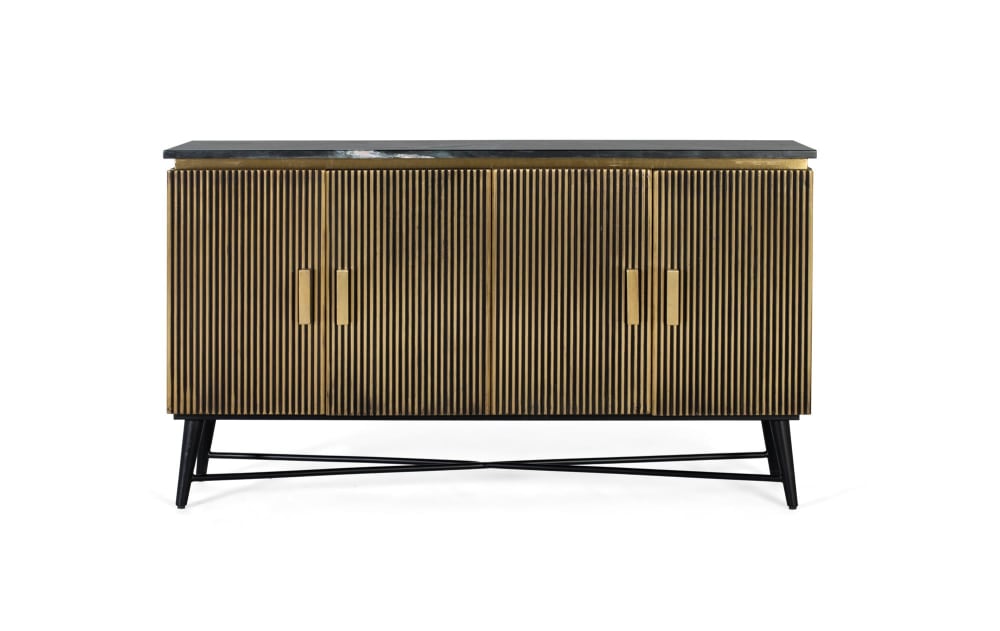 Wohnli Möbelsuche - Sideboard mit 4 mit Bronze verkleideten Holztüren und Marmorplatte