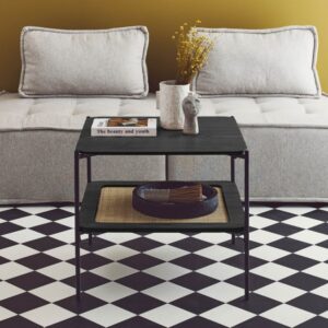wohnli-moebel-suche-M24066978-1 Schwarzer quadratischer Couchtisch mit Holzoptik und Rattan-Geflecht 60x52x60cm Spanplatte Schwarz sweeek Möbel Wohnzimmermöbel Couchtische