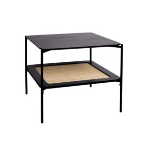 wohnli-moebel-suche-M24066978 Wohnli Möbelsuche - Schwarzer quadratischer Couchtisch mit Holzoptik und Rattan-Geflecht