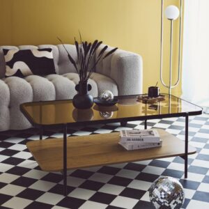 Vintage-Couchtisch aus schwarzem Metall mit zwei Tischplatten 120x45x64cm Spanplatte Beige sweeek Möbel Wohnzimmermöbel Couchtische