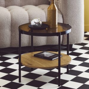 Beistelltisch in Holzoptik mit gehärtetem Glas und Metall 52x45x52cm Spanplatte Beige sweeek Möbel Wohnzimmermöbel Beistelltische