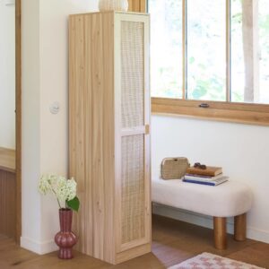 wohnli-moebel-suche-M24066993-1 Kleiderschrank mit Rattan-Geflecht und Holzdekor B 40 cm 40x180x48cm Spanplatte Beige sweeek Möbel Schlafzimmermöbel Schränke