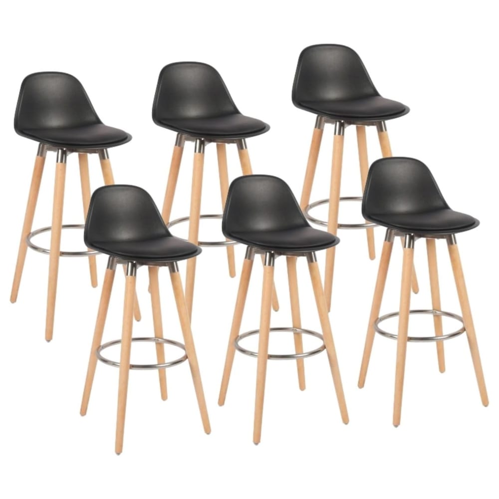 Wohnli Möbelsuche - Set 6 Barhocker schwarz Beine Buchenholz 39
