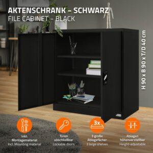 Aktenschrank Metallschrank 90x40x90 cm Schwarz 90x90x40cm Metall Schwarz ML-Design Möbel Büromöbel