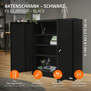 Aktenschrank Metallschrank 90x40x109 cm Schwarz 90x109x40cm Metall Schwarz ML-Design Möbel Büromöbel