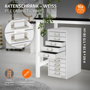 Aktenschrank mit 10 Schubladen Weiß 28x60x38cm Metall Weiß ML-Design Möbel Büromöbel