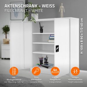 Aktenschrank Metallschrank 90x40x109 cm Weiß 109x40x90cm Metall Weiß ML-Design Möbel Büromöbel