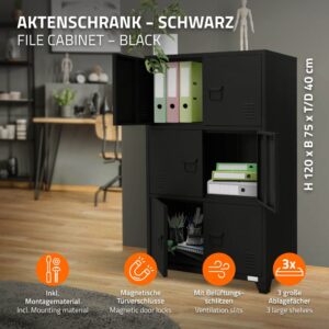 Aktenschrank mit Regalfächern 75x40x120 cm 75x120x40cm Metall Schwarz ML-Design Möbel Büromöbel