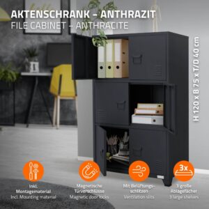 wohnli-moebel-suche-M24069082-1 Aktenschrank mit Regalfächern 75x40x120 cm 75x120x40cm Metall Grau ML-Design Möbel Büromöbel