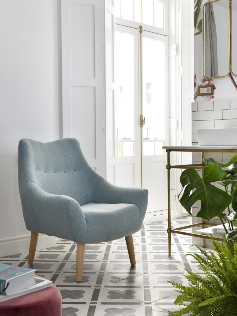 Gepolsterter Sessel in Hellgrau 65x86x76cm Schwamm Grau GEESE HOME Sofas und Sessel Sessel, Poufs und Fußbänke Sessel