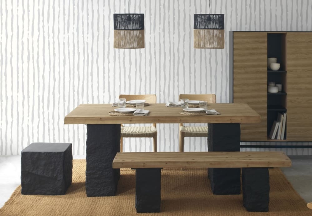 Couchtisch in Fichtenholzoptik und Sockel aus Polyresin MgO 60x45x110cm Holz Braun GEESE HOME Möbel Wohnzimmermöbel Couchtische