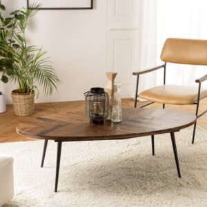 Ovaler Couchtisch mit Fischgrätenmuster 135x70cm 135x40x70cm Holz Braun MACABANE Möbel Wohnzimmermöbel Couchtische