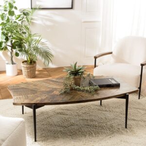 wohnli-moebel-suche-M24071723-1 Couchtisch mit konkaven Kanten aus recyceltem Holz 135x75cm 135x40x75cm Holz Braun MACABANE Möbel Wohnzimmermöbel Couchtische