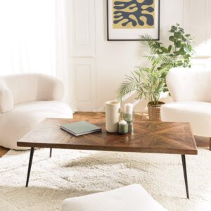 wohnli-moebel-suche-M24071726-1 Rechteckiger Couchtisch aus recyceltem Holz mit Metallbeinen 135x70cm 135x40x70cm Holz Braun MACABANE Möbel Wohnzimmermöbel Couchtische