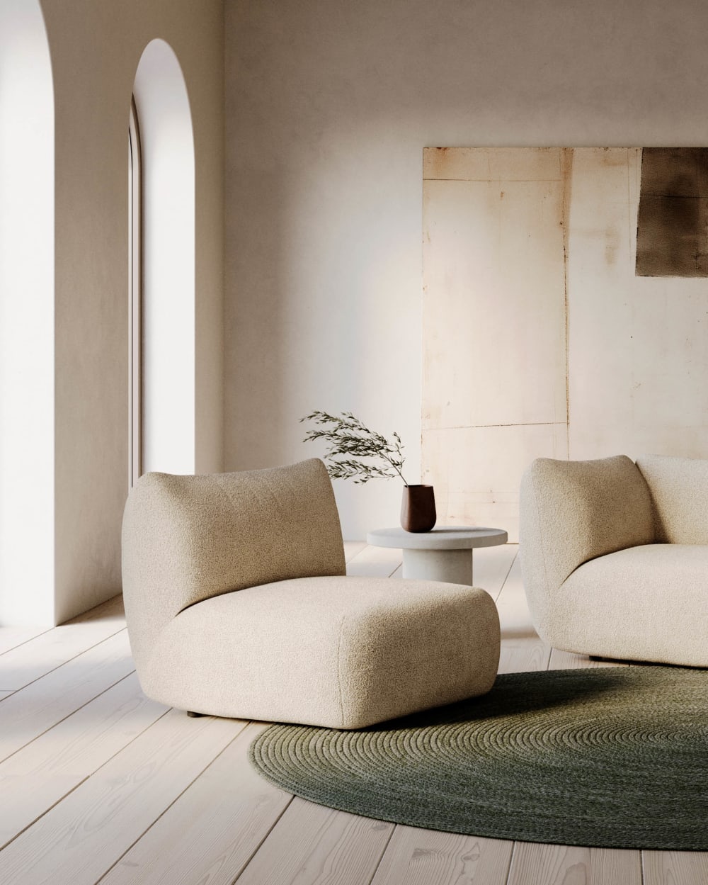 Sessel Beige Bouclé 98x78x98cm PES - Polyester Beige Hannun Sofas und Sessel Sessel, Poufs und Fußbänke Sessel