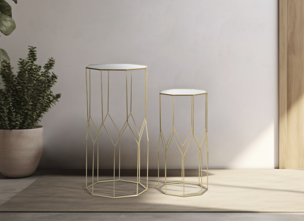 2er Set Tische aus vergoldetem Metall und Glas cm 50x46x100-40x37x80 50x100x46cm Metall Gold Mauro Ferretti Möbel Wohnzimmermöbel Beistelltische