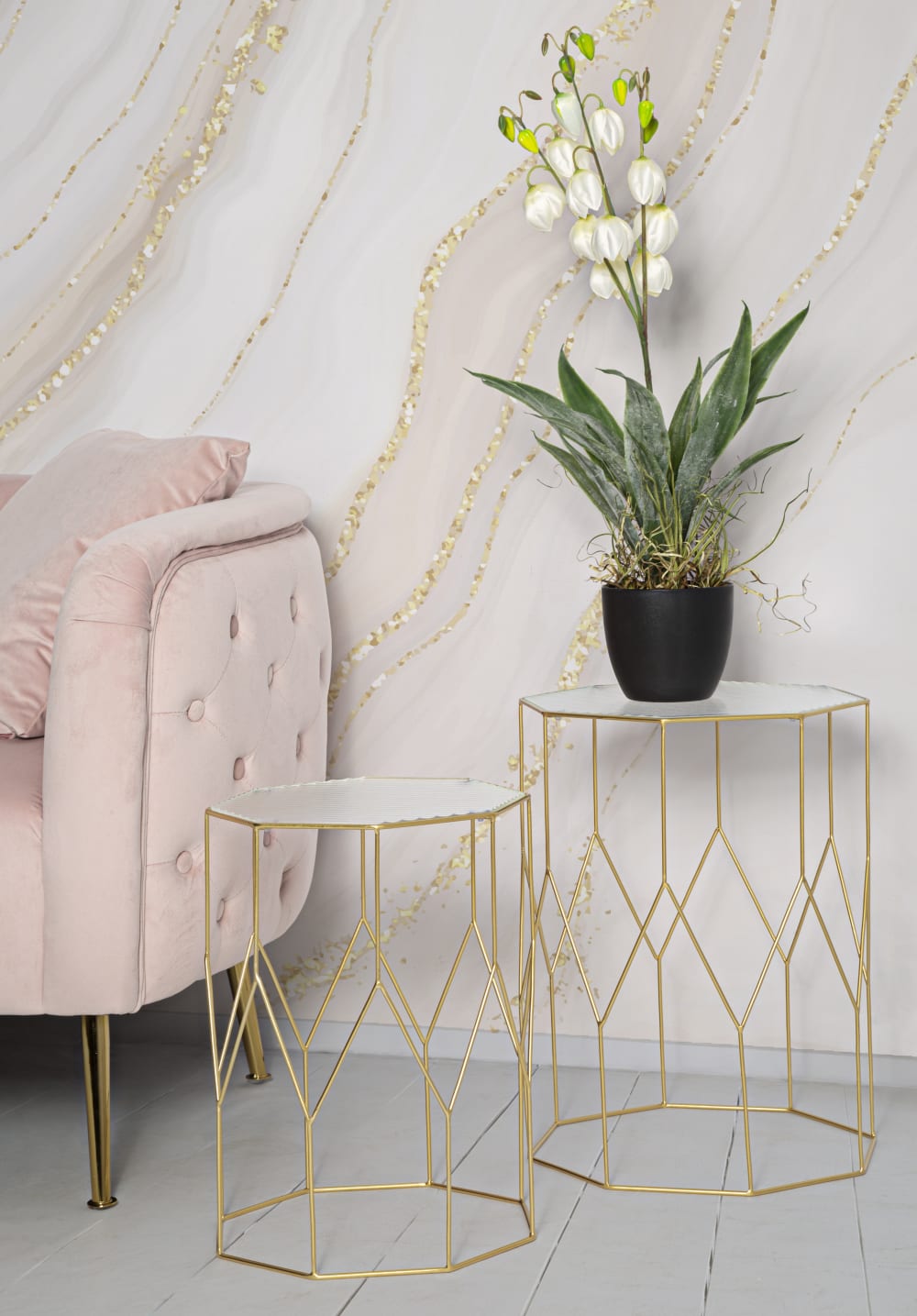 2er Set Couchtische aus Metall und Glas cm 37x37x47-31x31x42 37x47x37cm Metall Gold Mauro Ferretti Möbel Wohnzimmermöbel Beistelltische