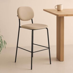 Set mit 2 Hochstühlen aus Stahl und beigem Stoff 53x108x46cm Stoff Beige Oviala Möbel Esszimmermöbel Stühle